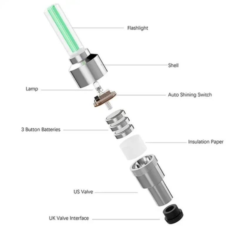 2Pc Fashion Tire LED Valve & Rock Light & Decorative Tire Nozzle