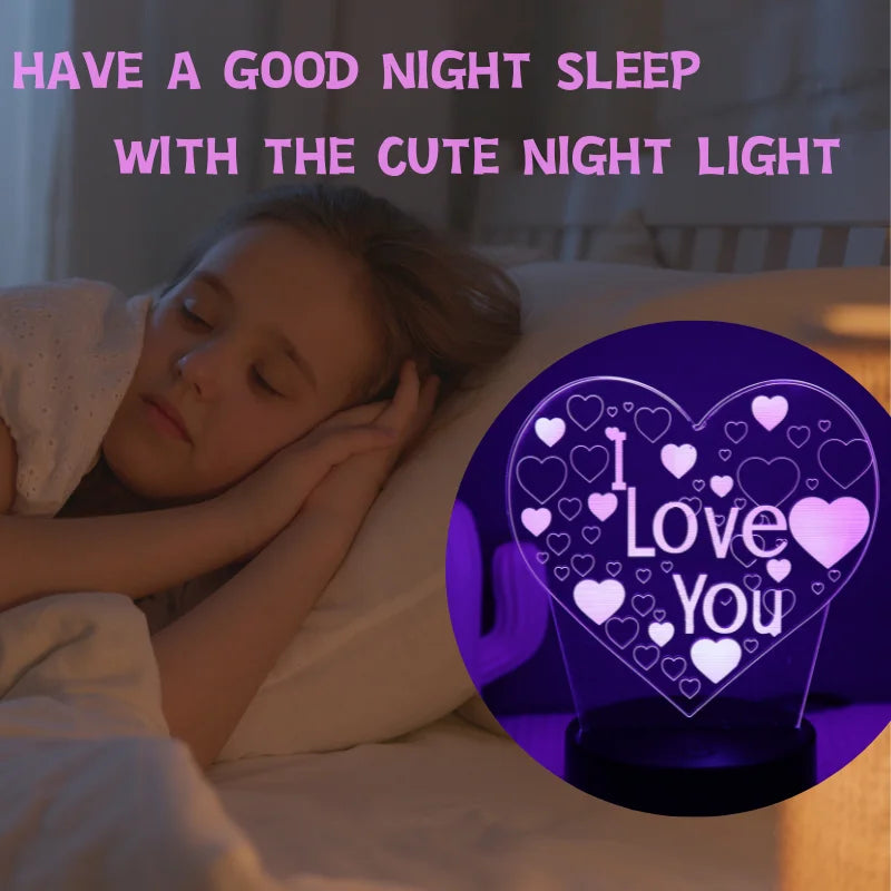 Heart 3D LED 7Colors Bedside Table Lamp