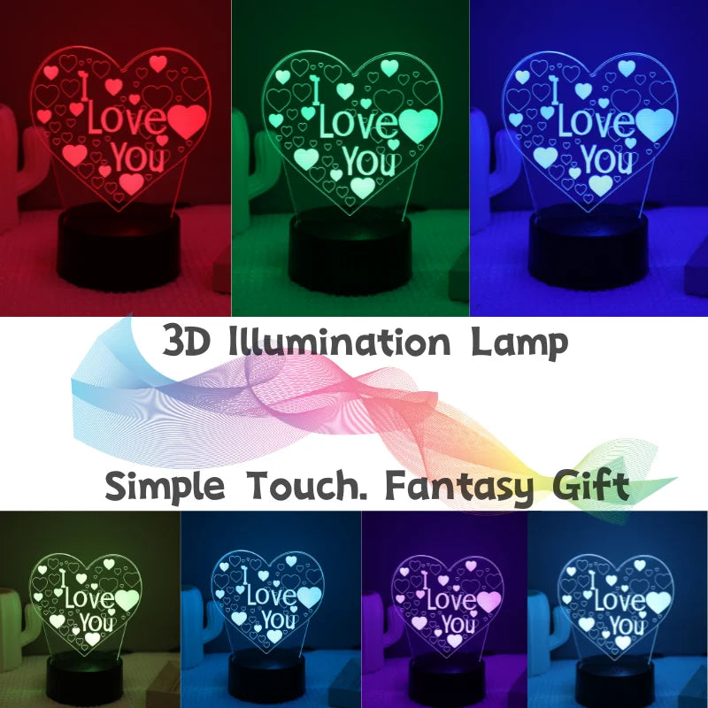 Heart 3D LED 7Colors Bedside Table Lamp