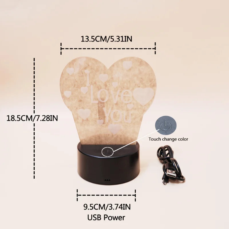 Heart 3D LED 7Colors Bedside Table Lamp